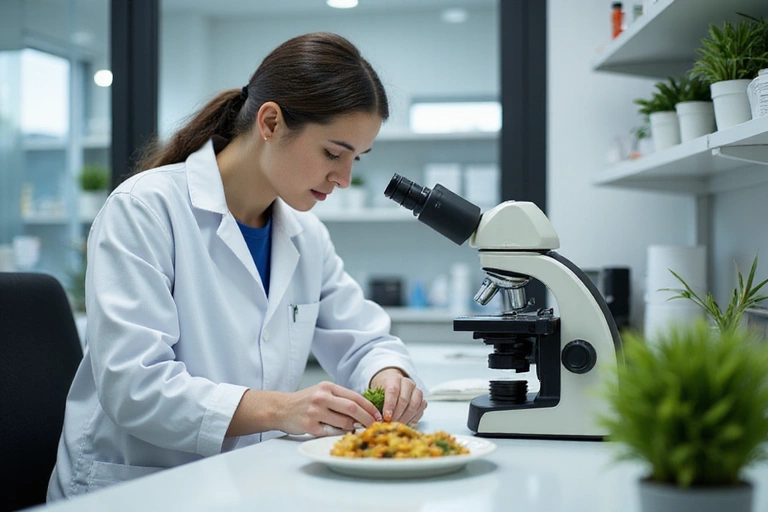 Scientist examining natural ingredients in a high-tech lab